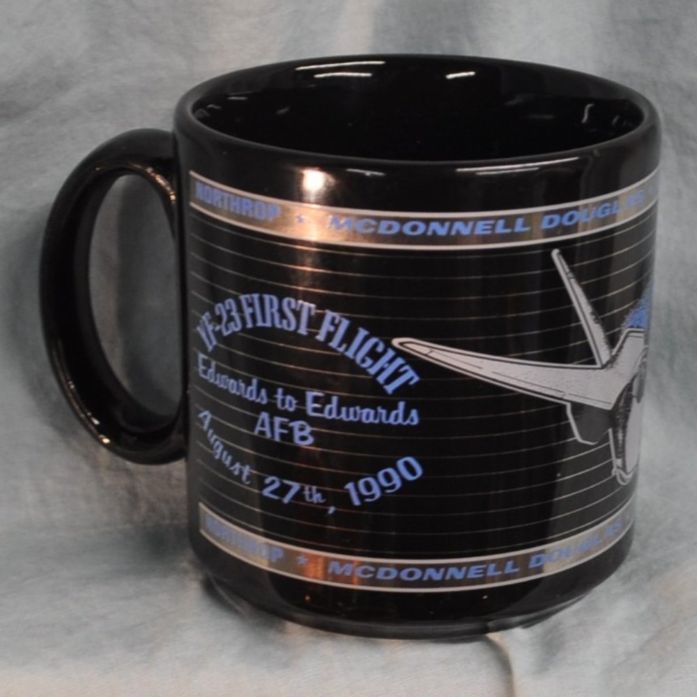 *BOGO mugs* 14 oz Northrop YF-23 vintage AFB 8-27-1990 mug ATF-23 NWT (19gw)